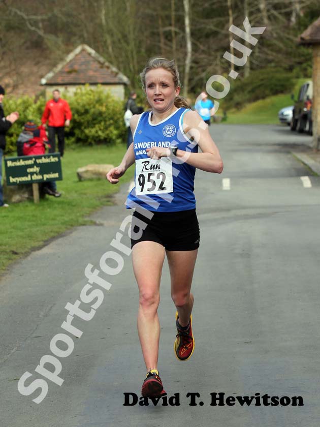 Michelle Holt (Sunderland Harriers) wins the Run Northumberland 10k Road Race, Cragside, Rothbury, Northumberland.